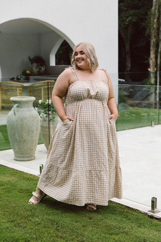 Kora Maxi Dress - Latte Gingham