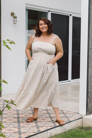 Kora Maxi Dress - Latte Gingham