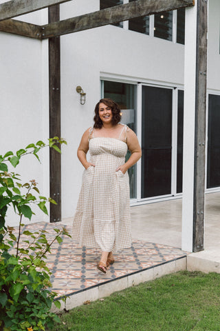 Kora Maxi Dress - Latte Gingham