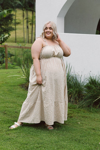 Kora Maxi Dress - Latte Gingham