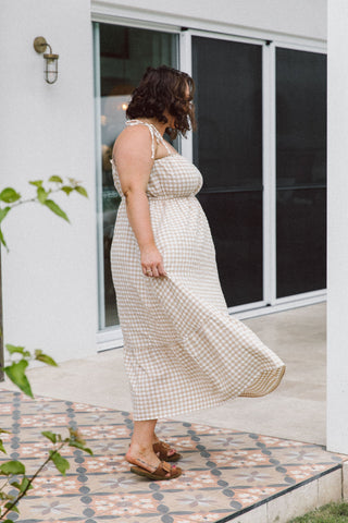 Kora Maxi Dress - Latte Gingham